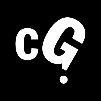 Stylised “C?” logo in white on a black circular background.